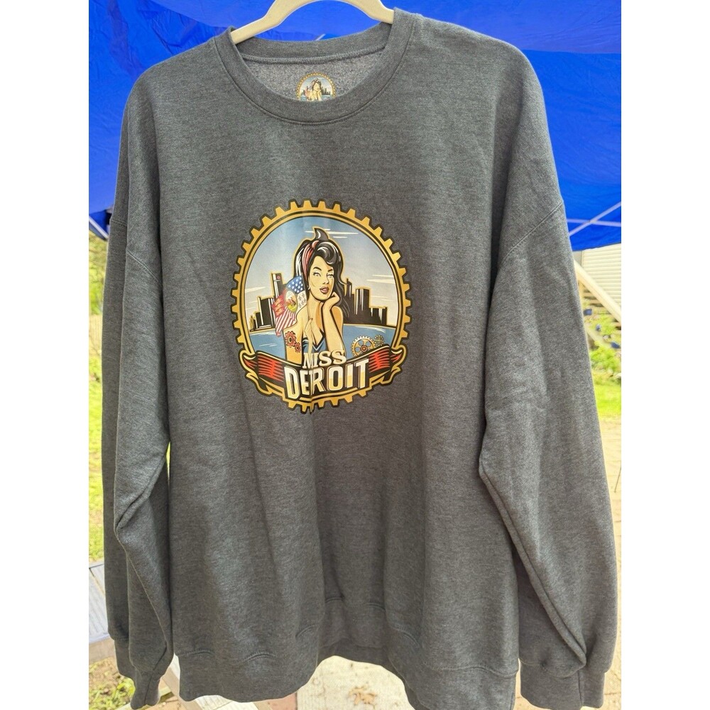 Miss Detroit Women’s Graphic Sweatshirt Gray Size XL Pinup Motor City